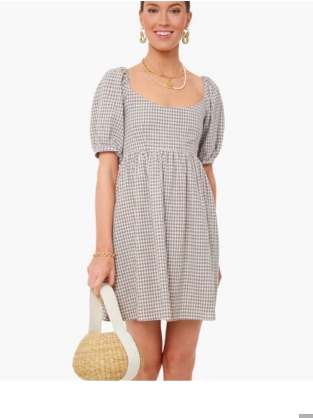 Tuckernuck Pomander Place beige Gingham Puff Sleeve Mini